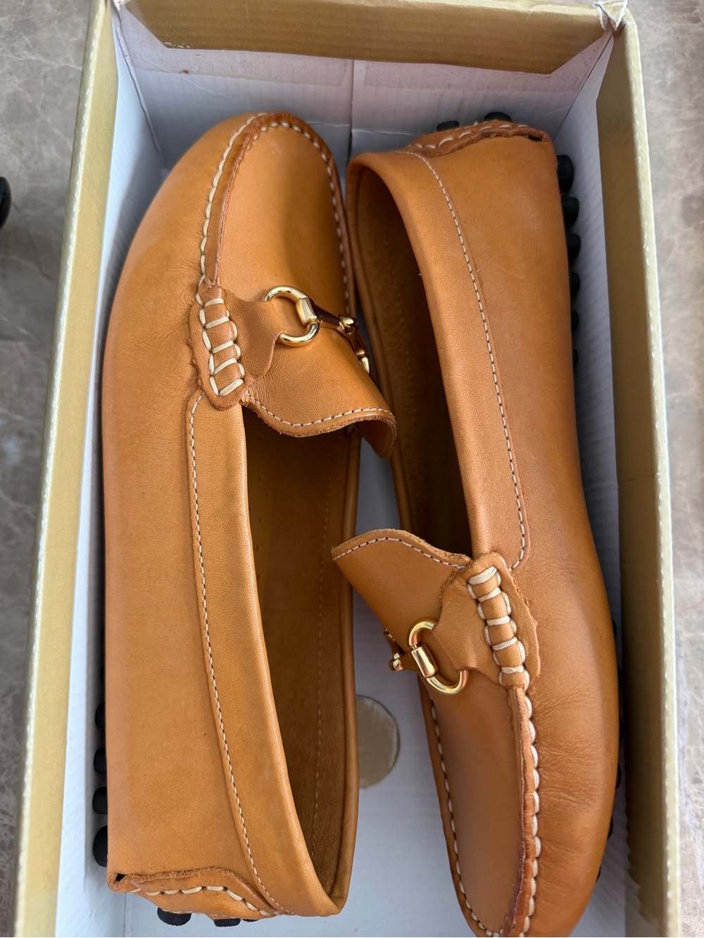 Mercanti Fiorentini Women's Leather Moccasins in Light Brown with Gold Bit